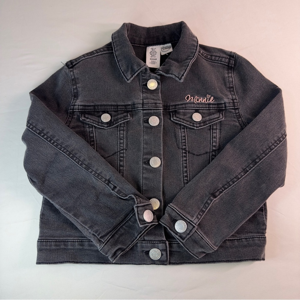 H&M Black Denim Jacket with Pink Embroidery